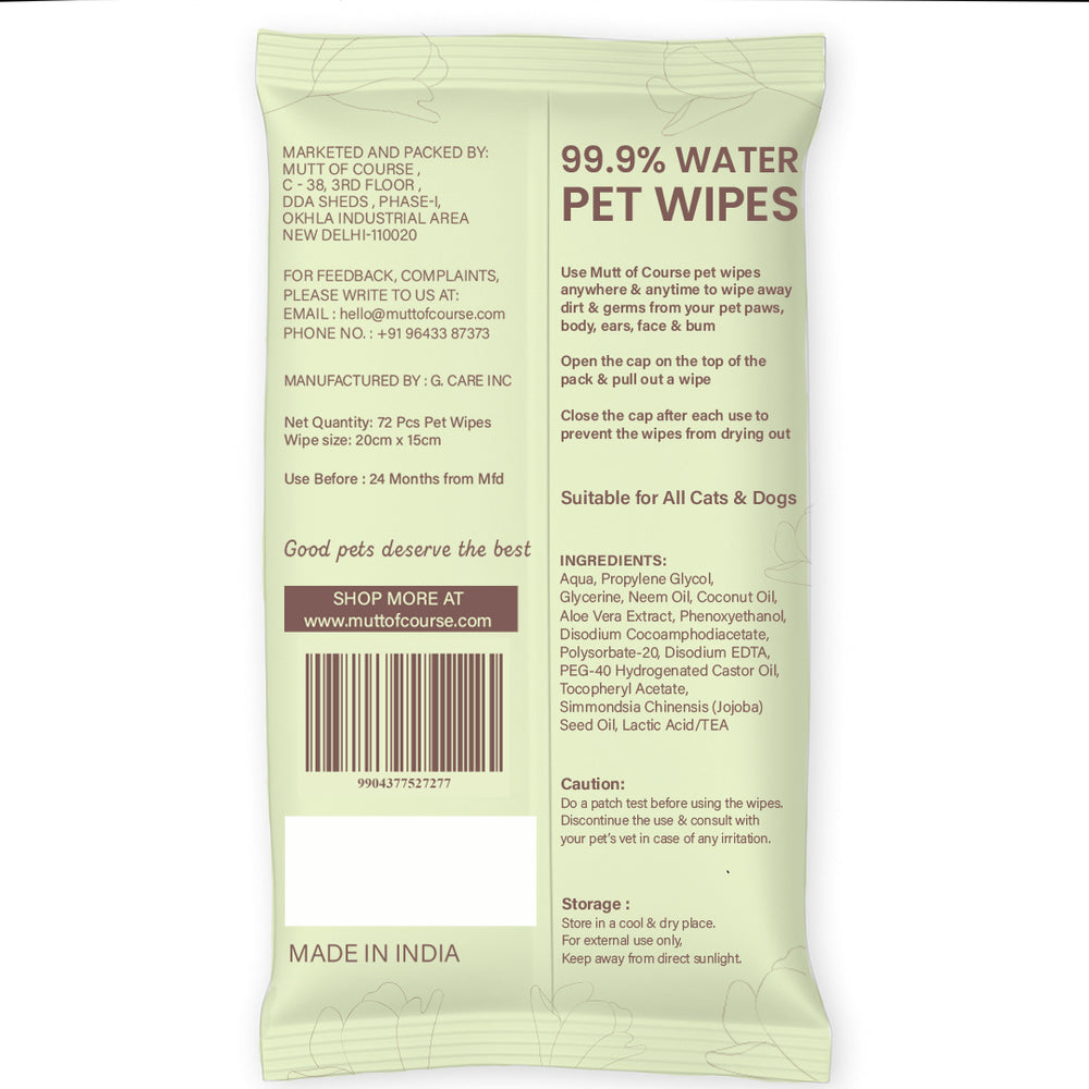 Water-Based Pet Wipes For Cats & Dogs