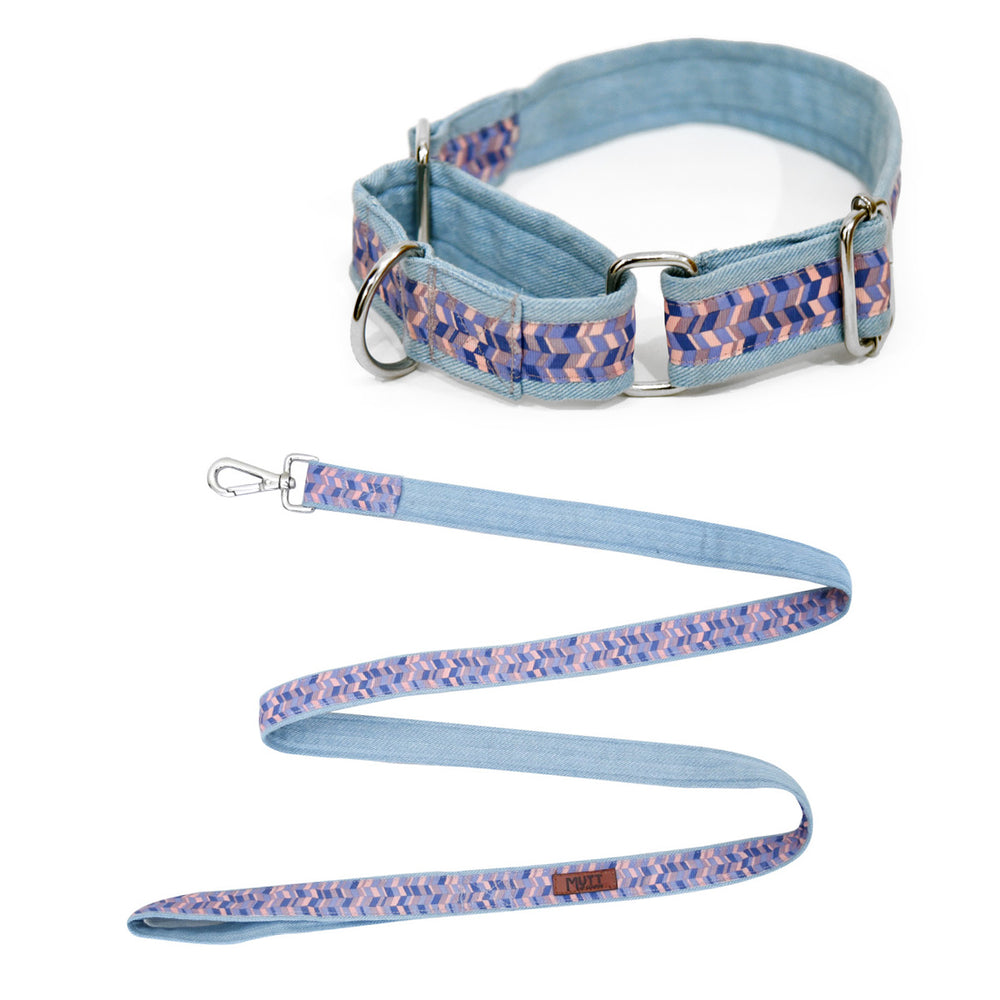 Geometrical Martingale Denim Collar + Leash Set