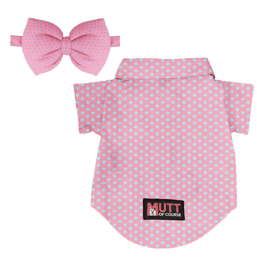 Matching Polka Pink Dog Shirt & Dog Bow Tie | Adjustable Bow Tie for Dogs | Breathable Fabric Shirt for Dogs