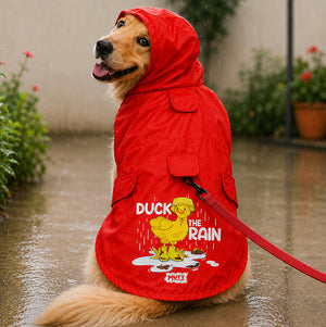 Duck The Rain Waterproof Dog Raincoat with Collar & Harness Leash Opening | Hood & Mesh Lining | Red