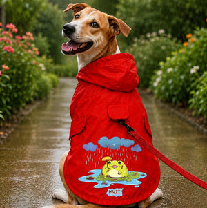 Puddle Prince Waterproof Dog Raincoat with Hood & Mesh Lining | Collar & Harness Leash Opening | Red