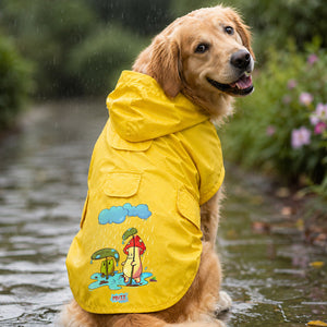 Drizzle Buddies | Waterproof Dog Raincoat with Hood & Mesh Lining  |  Collar & Harness Leash Opening | Yellow