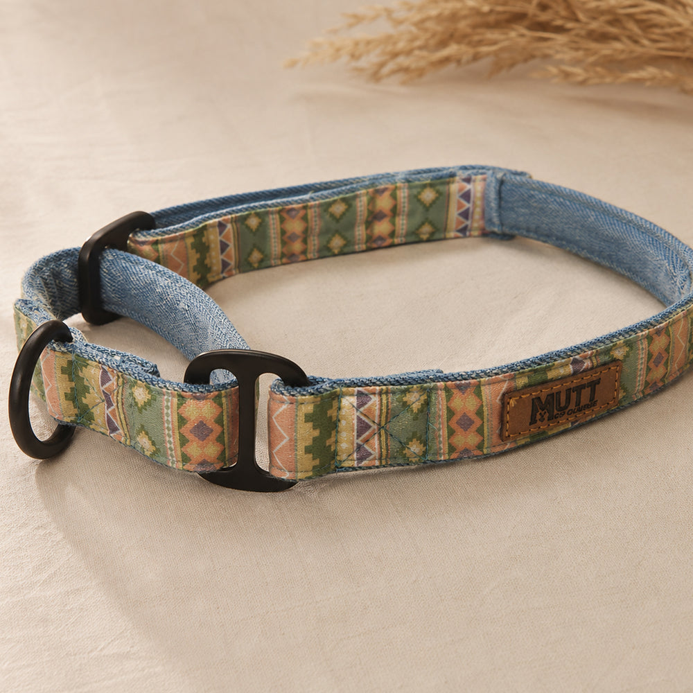 Mutt Of Course Aztec Martingale Denim Collar | Stylish Denim Dog Collar