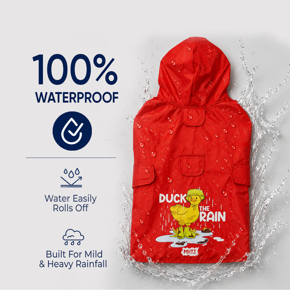 Duck The Rain Waterproof Dog Raincoat with Collar & Harness Leash Opening | Hood & Mesh Lining | Red
