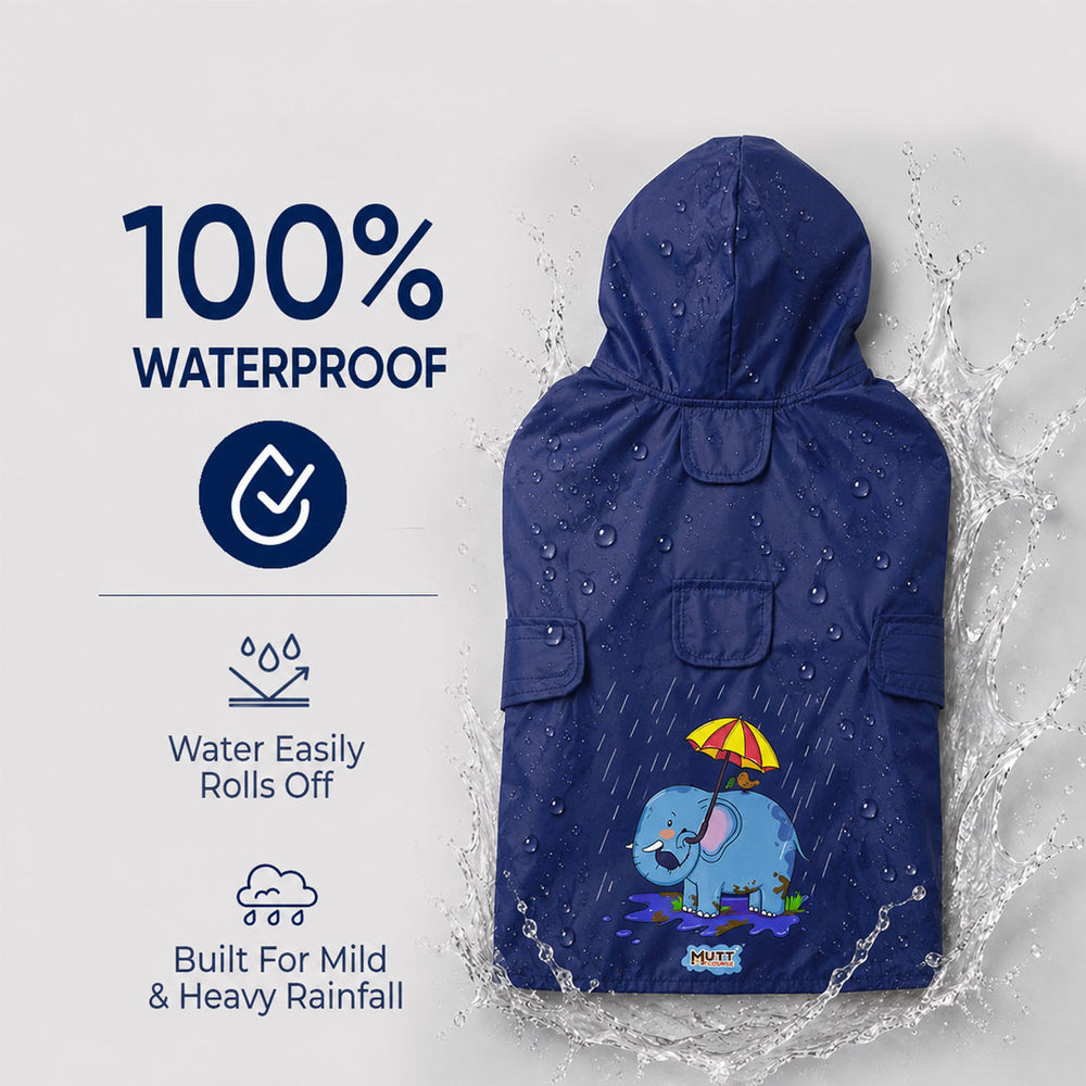 Rainy Trunks Waterproof Dog Raincoat with Hood & Mesh Lining | Collar & Harness Leash Opening | Blue