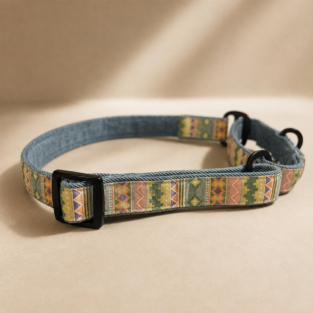 Mutt Of Course Aztec Martingale Denim Collar | Stylish Denim Dog Collar