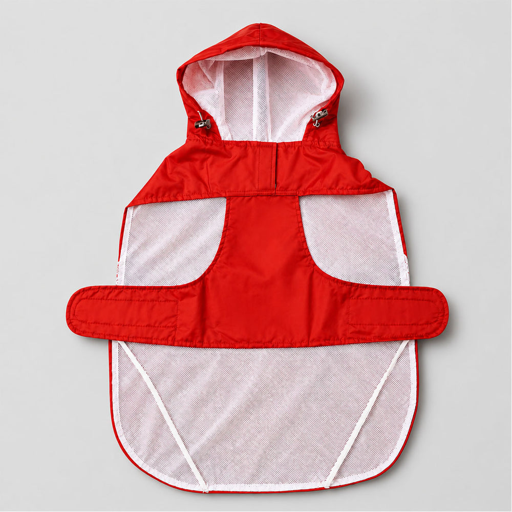 Puddle Prince Waterproof Dog Raincoat with Hood & Mesh Lining | Collar & Harness Leash Opening | Red