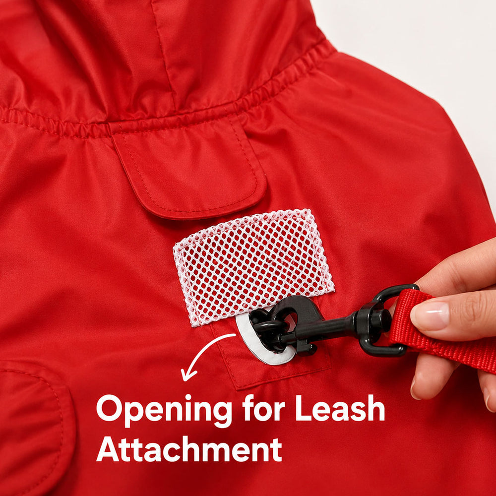 Duck The Rain Waterproof Dog Raincoat with Collar & Harness Leash Opening | Hood & Mesh Lining | Red