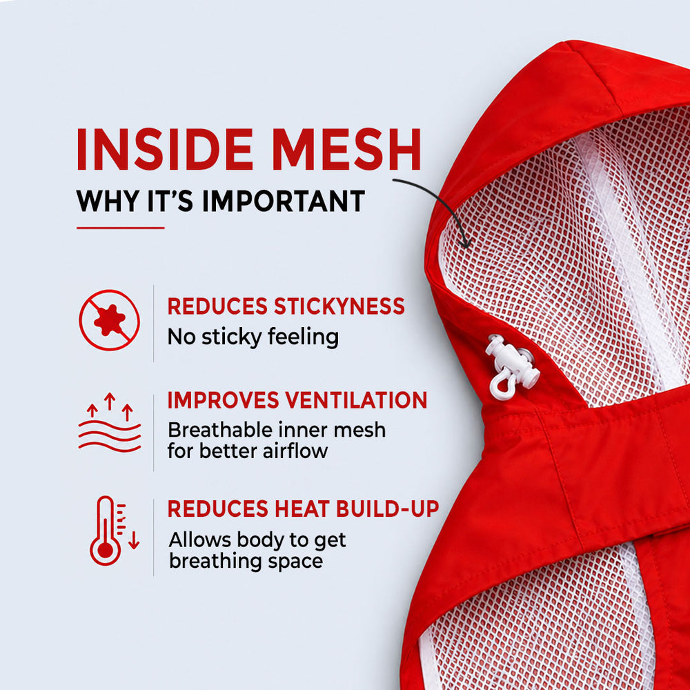 Duck The Rain Waterproof Dog Raincoat with Collar & Harness Leash Opening | Hood & Mesh Lining | Red
