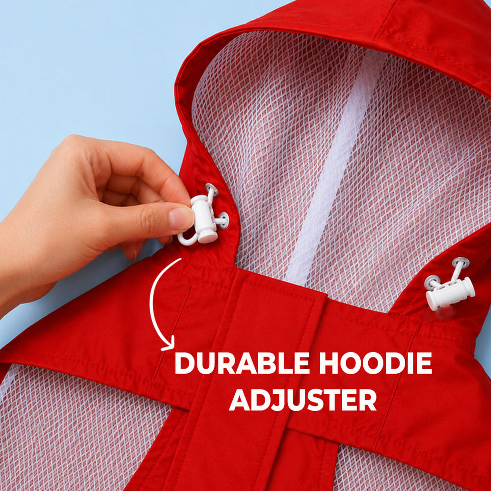 Puddle Prince Waterproof Dog Raincoat with Hood & Mesh Lining | Collar & Harness Leash Opening | Red