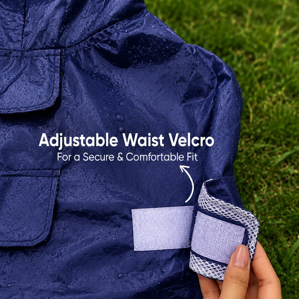Rainy Trunks Waterproof Dog Raincoat with Hood & Mesh Lining | Collar & Harness Leash Opening | Blue