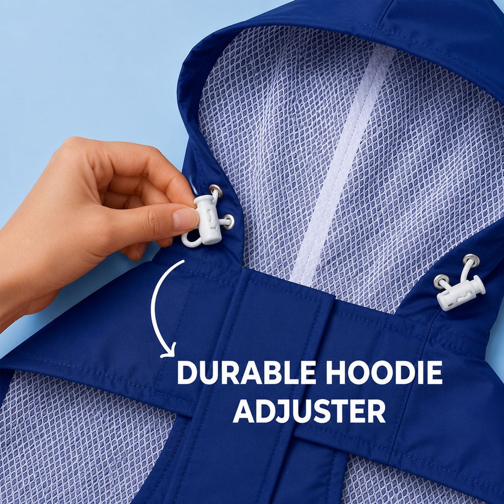 Rainy Trunks Waterproof Dog Raincoat with Hood & Mesh Lining | Collar & Harness Leash Opening | Blue