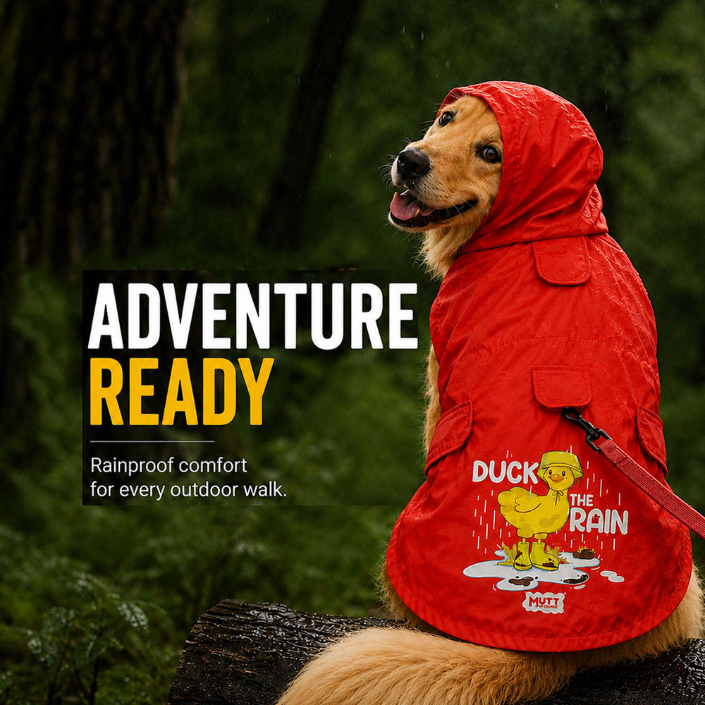 Duck The Rain Waterproof Dog Raincoat with Collar & Harness Leash Opening | Hood & Mesh Lining | Red