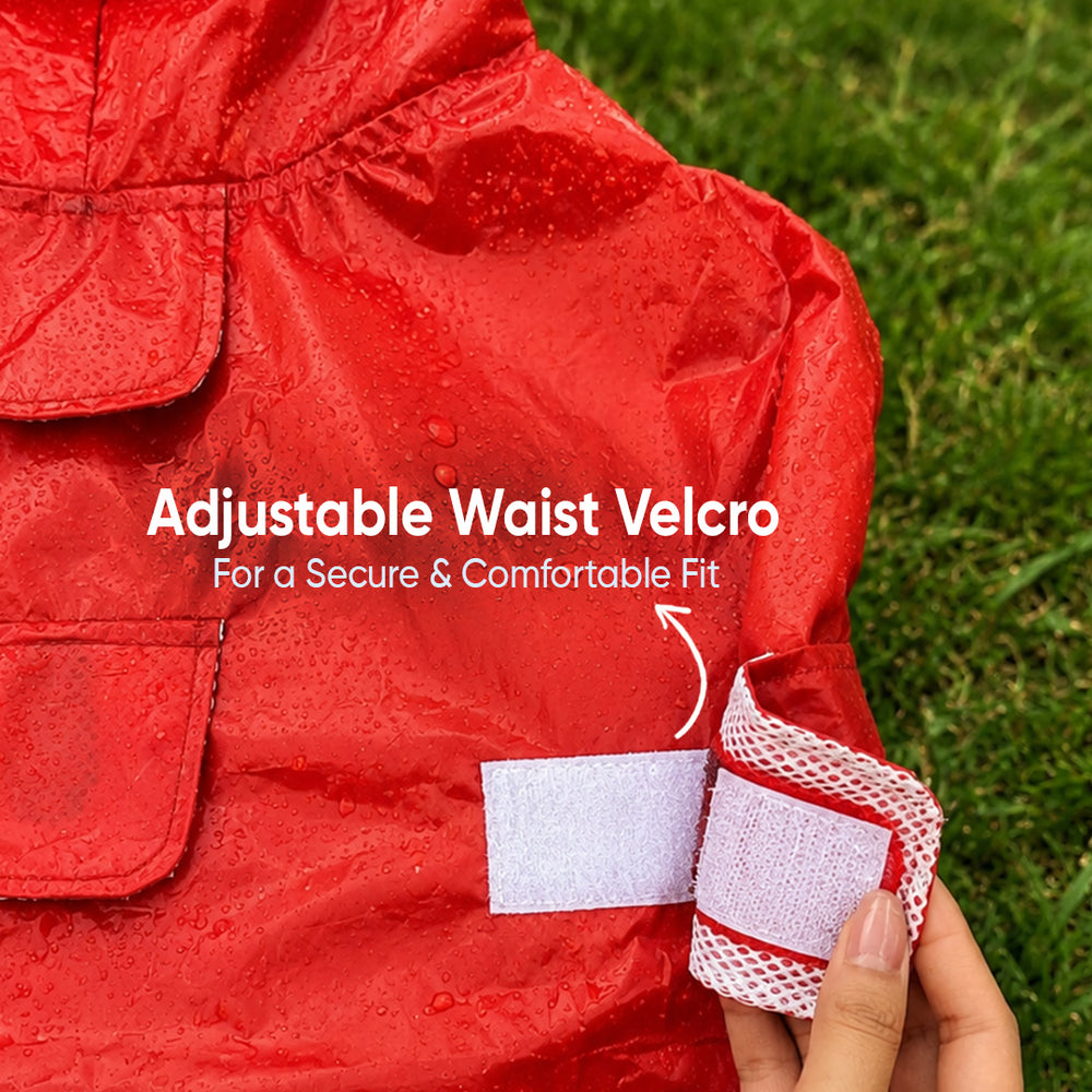 Puddle Prince Waterproof Dog Raincoat with Hood & Mesh Lining | Collar & Harness Leash Opening | Red