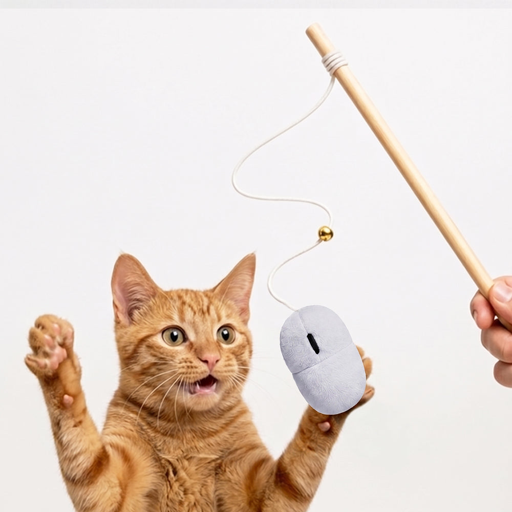Clickbait Mouse Teaser Wand Cat Toy | Catnip-Infused Interactive Cat Toy