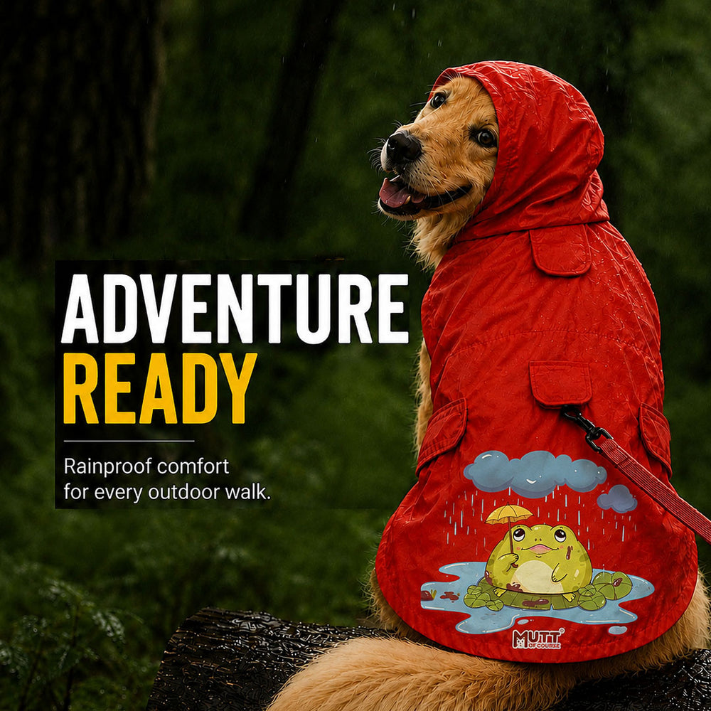 Puddle Prince Waterproof Dog Raincoat with Hood & Mesh Lining | Collar & Harness Leash Opening | Red