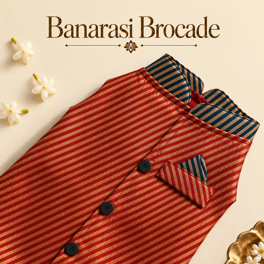 Banarasi Red Dog Sherwani | Royal Festive Wear Kurta (with cotton lining)