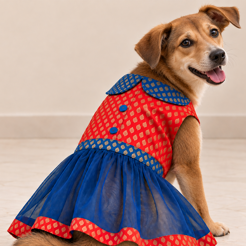 Mutt Of Course Banarasi Brocade Dog Lehenga – Festive Ethnic Wear for Dogs