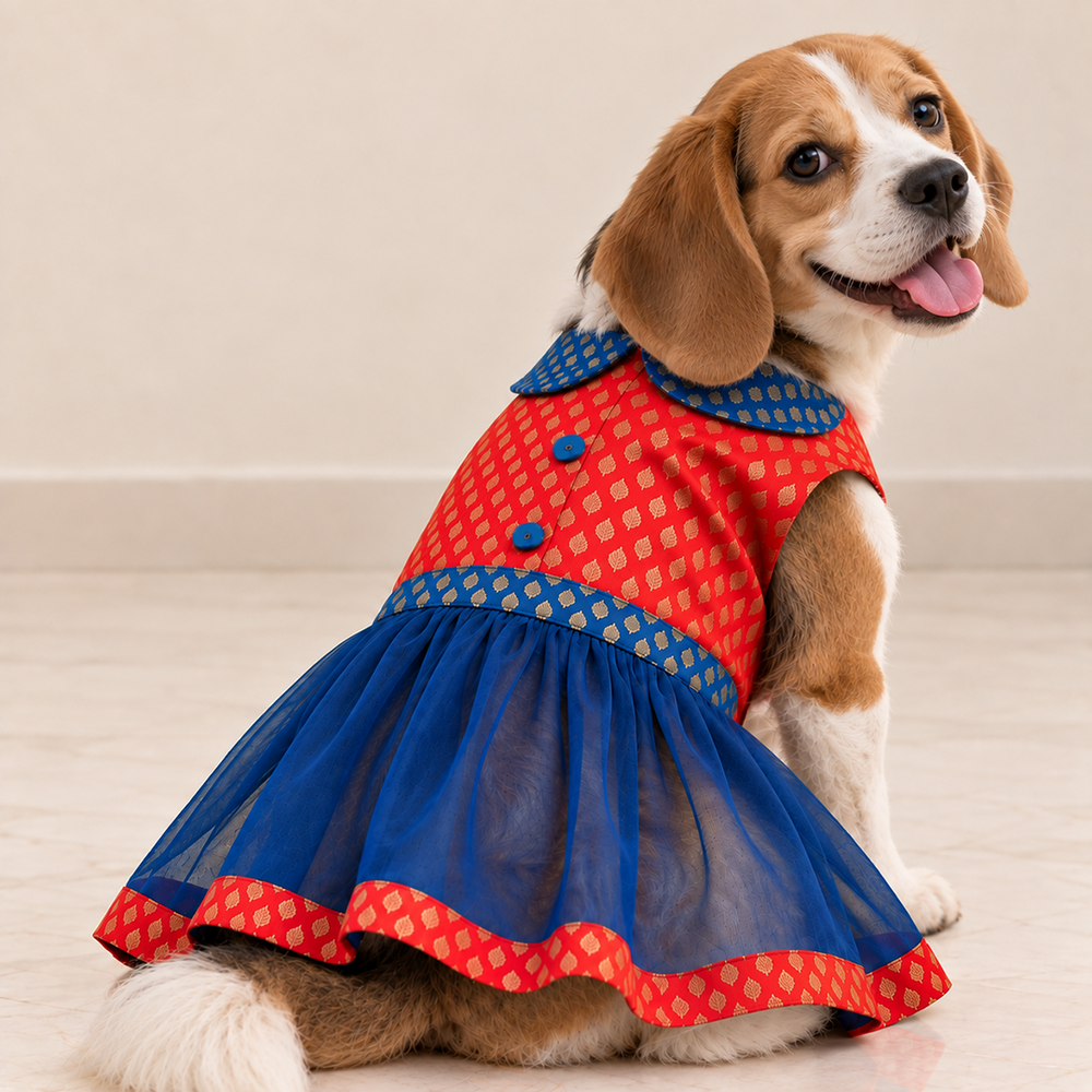 Mutt Of Course Banarasi Brocade Dog Lehenga – Festive Ethnic Wear for Dogs