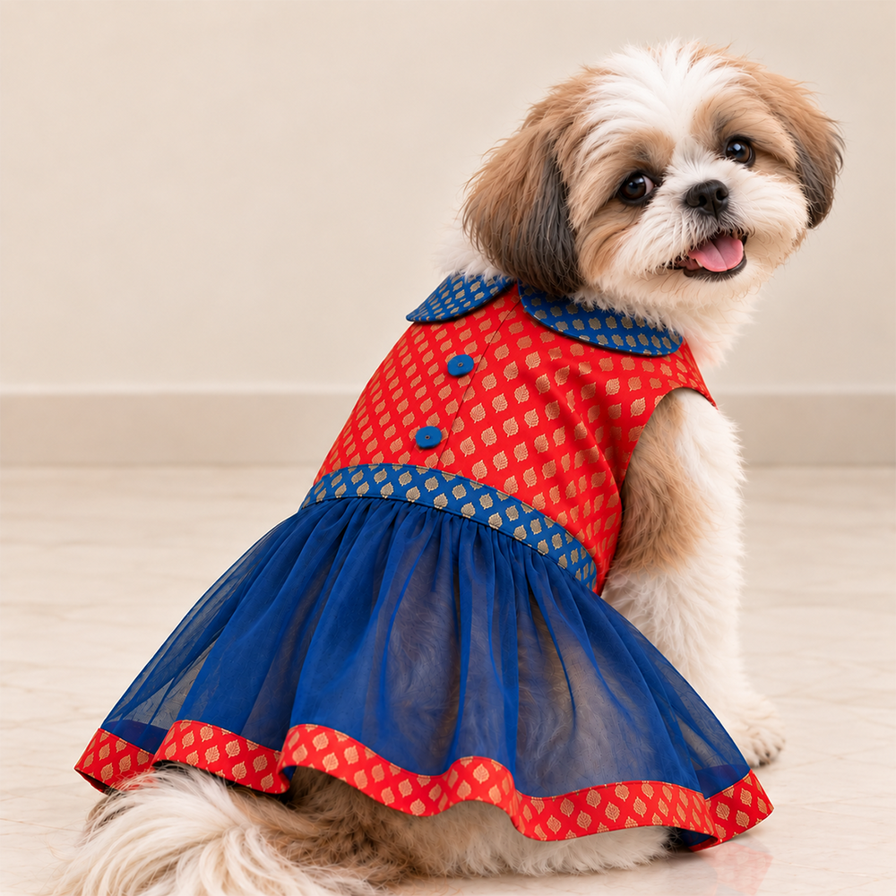 Mutt Of Course Banarasi Brocade Dog Lehenga – Festive Ethnic Wear for Dogs