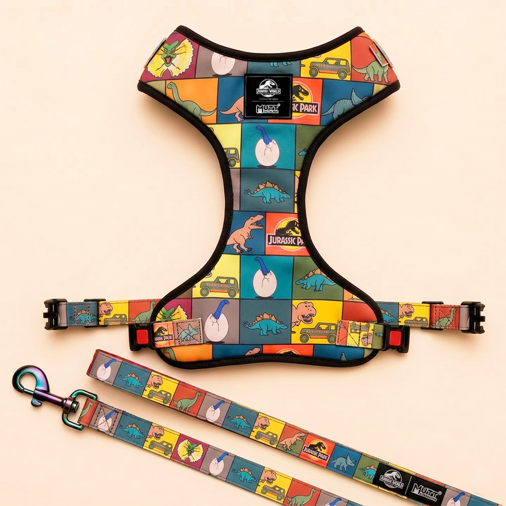 Jurassic Classic Dog Harness & Leash Set | Dinosaur Adventure Walking Set for Dogs