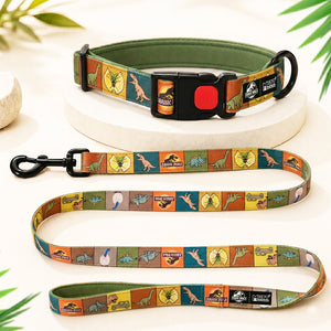 Jurassic Classic Dog Collar & Leash Set | Dinosaur Adventure Collar for Dogs