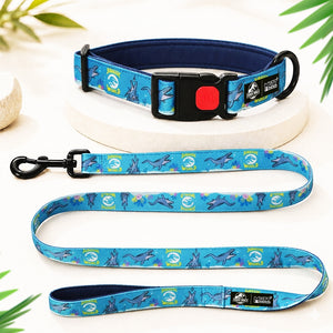 Jurassic Marine Dinos Dog Collar & Leash Set |Ocean Dinosaur Adventure Set for Dogs