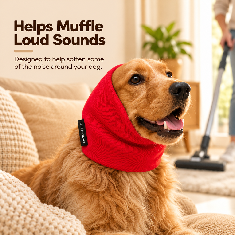 Red Noise-Reducing Dog Ear Muffs | For Grooming & Loud Celebrations