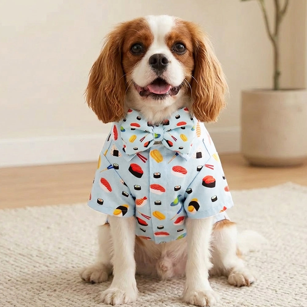 Matching Sushi Surprise Dog Shirt & Dog Bow Tie  | Adjustable Bow Tie for Dogs | Breathable Fabric Shirt for Dogs