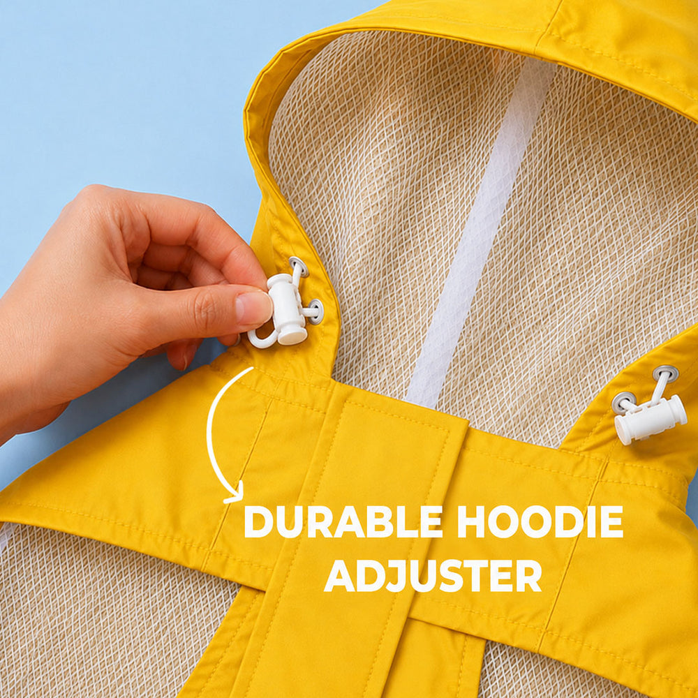 Drizzle Buddies | Waterproof Dog Raincoat with Hood & Mesh Lining  |  Collar & Harness Leash Opening | Yellow
