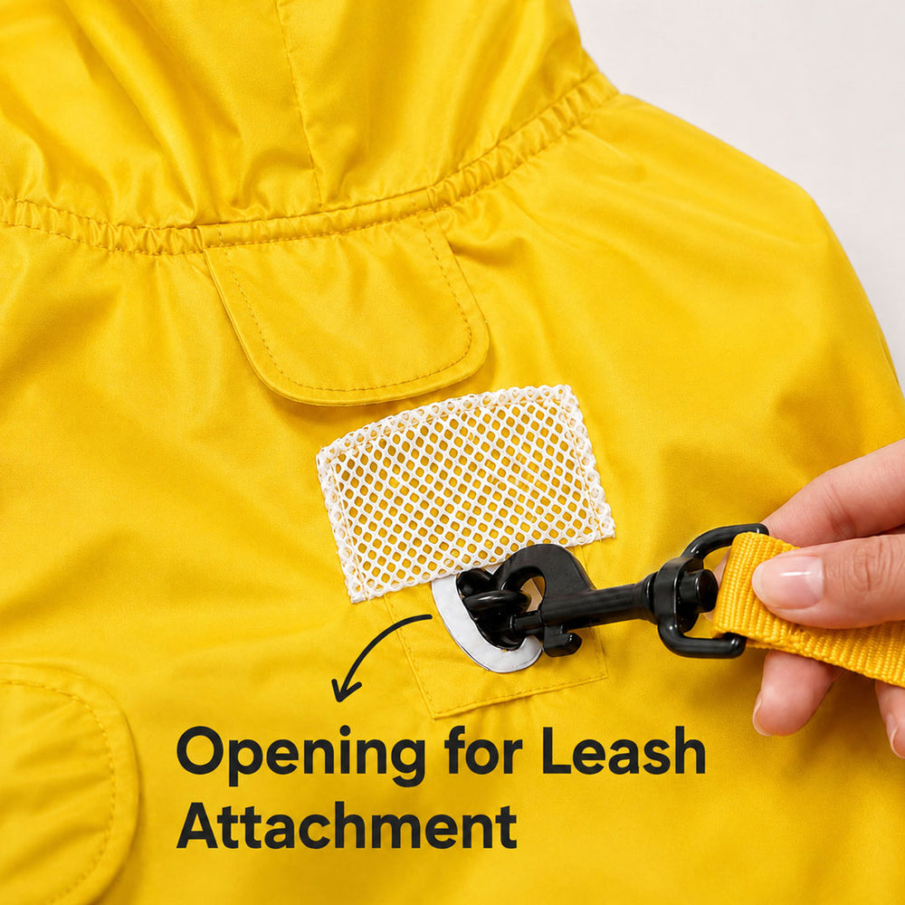 Drizzle Buddies | Waterproof Dog Raincoat with Hood & Mesh Lining  |  Collar & Harness Leash Opening | Yellow