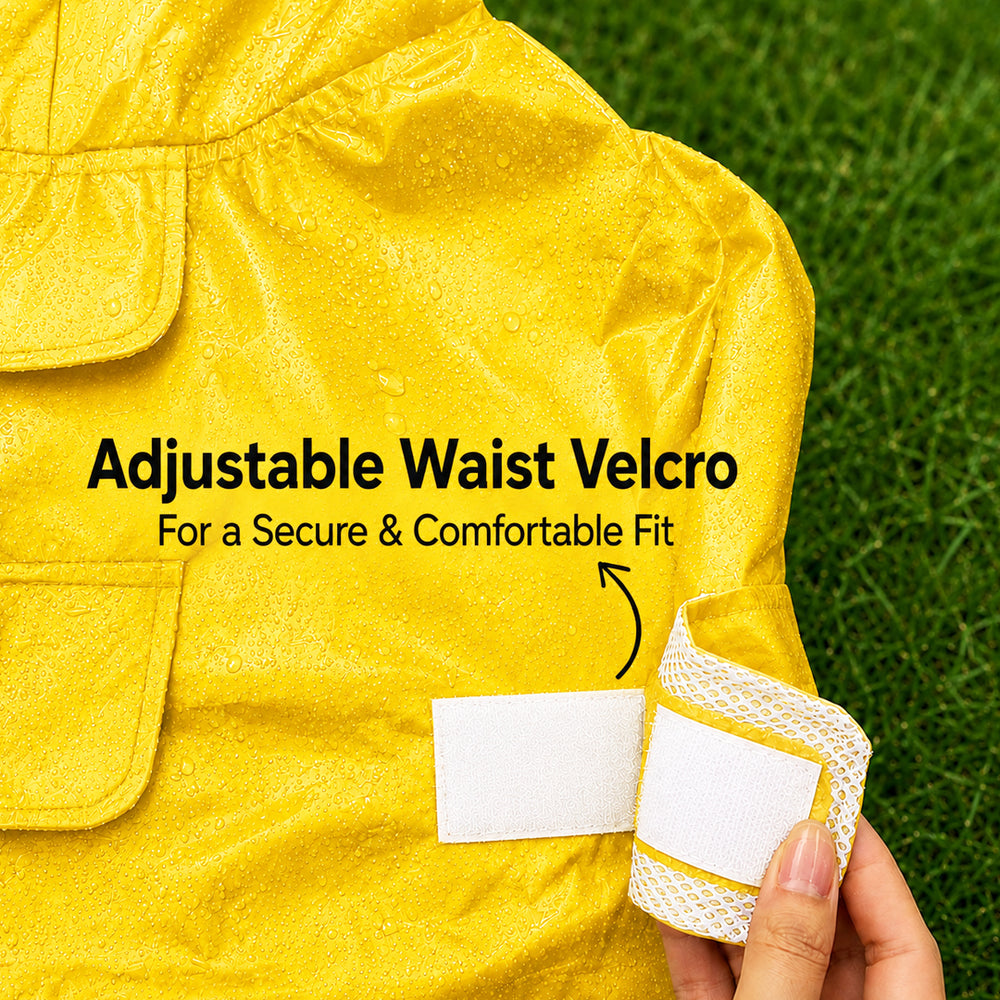 Drizzle Buddies | Waterproof Dog Raincoat with Hood & Mesh Lining  |  Collar & Harness Leash Opening | Yellow