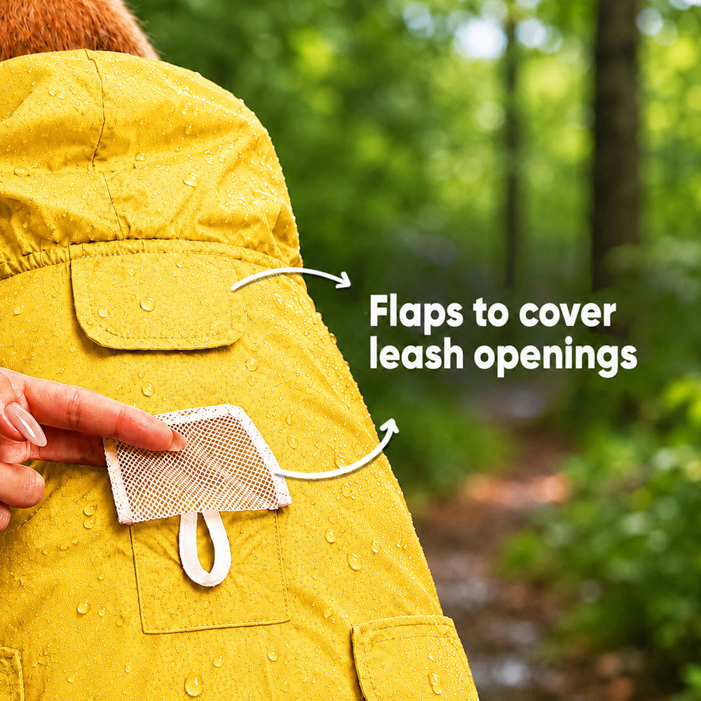 Drizzle Buddies | Waterproof Dog Raincoat with Hood & Mesh Lining  |  Collar & Harness Leash Opening | Yellow