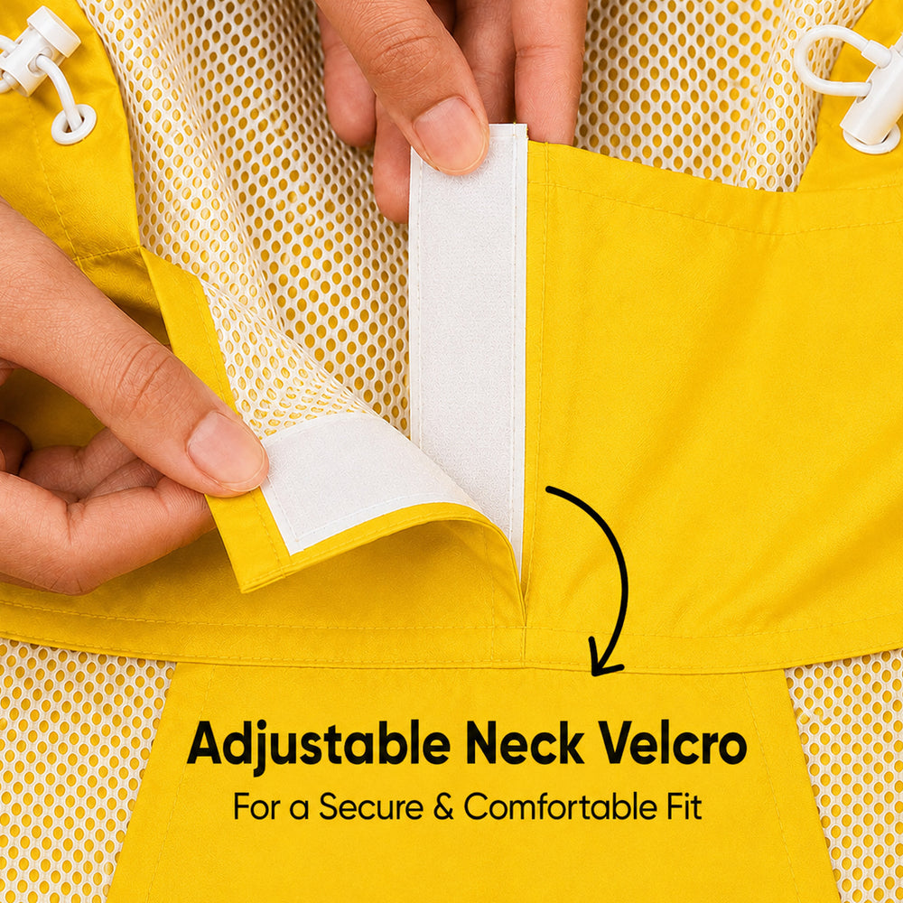 Drizzle Buddies | Waterproof Dog Raincoat with Hood & Mesh Lining  |  Collar & Harness Leash Opening | Yellow