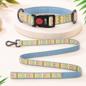 Aztec Denim Collar + Leash Set