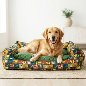 Jurassic Classic Dog Bed | Dinosaur Cozy Sleeping Bed for Dogs