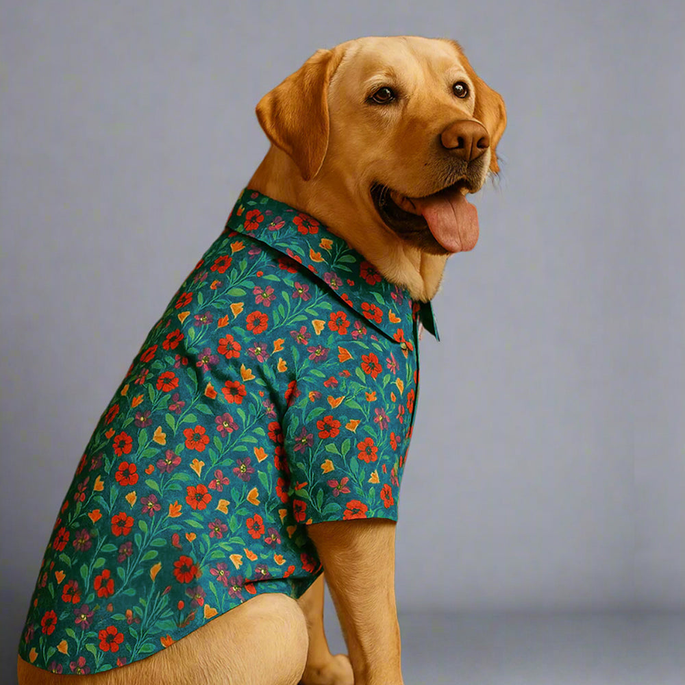 Matching Garden Green Dog Shirt & Dog Bow Tie  | Adjustable Bow Tie for Dogs | Breathable Fabric Shirt for Dogs