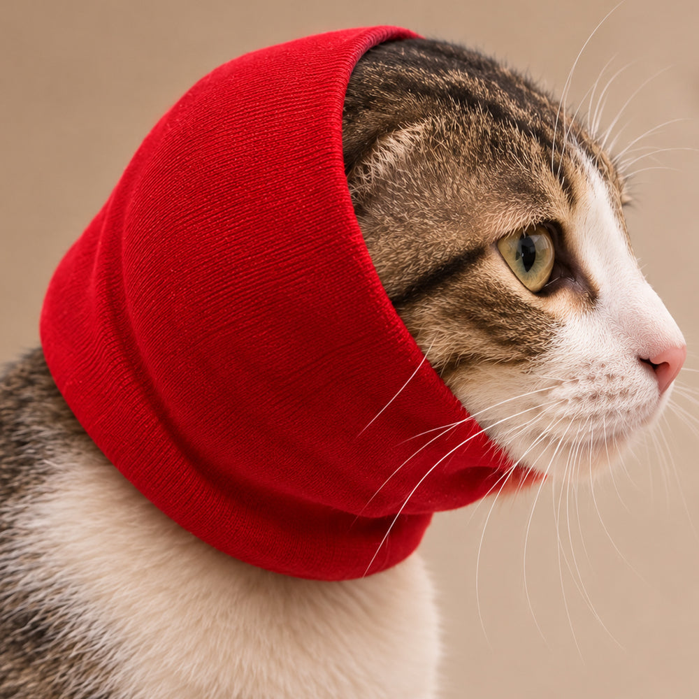 Red Noise-Reducing Cat Ear Muffs | For Grooming & Loud Celebrations