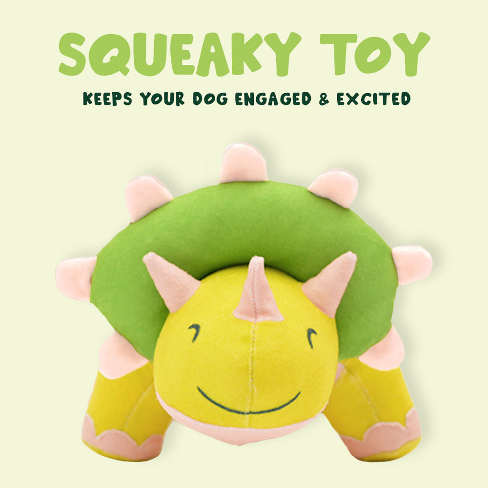Jurassic Triceratops Squeaky Dog Toy | Dinosaur Interactive Plush Toy for Dogs