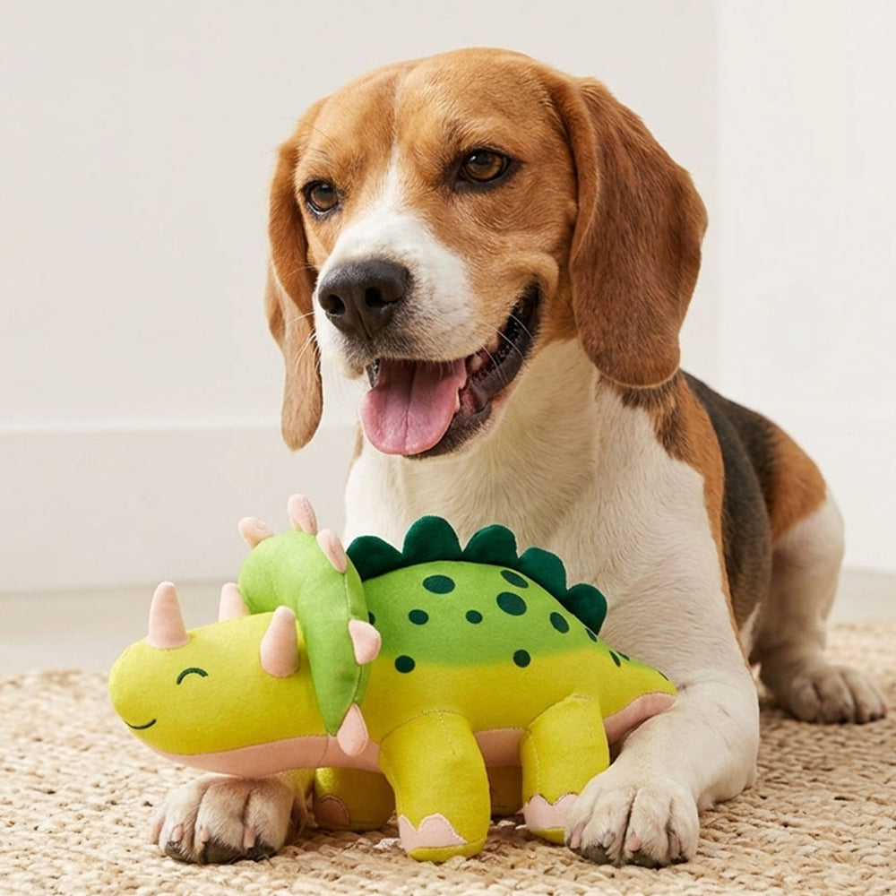 Jurassic Triceratops Squeaky Dog Toy | Dinosaur Interactive Plush Toy for Dogs