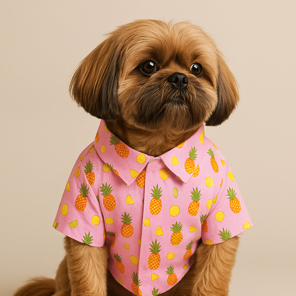 Matching Pineapple Pop Dog Shirt & Dog Bow Tie  | Adjustable Bow Tie for Dogs | Breathable Fabric Shirt for Dogs