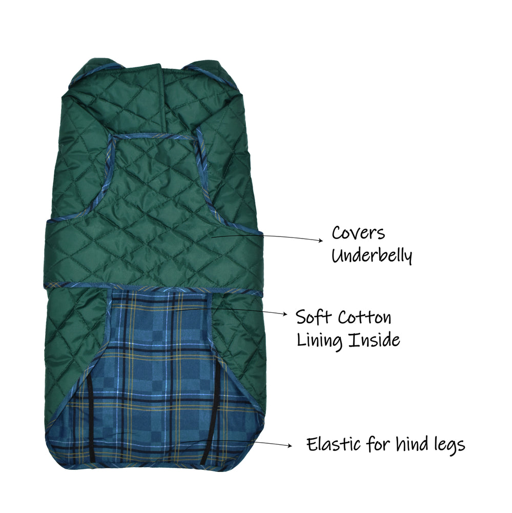 Quilted Green Winter Jackets For Dog, Vest Jacket Coat Small to 5XL